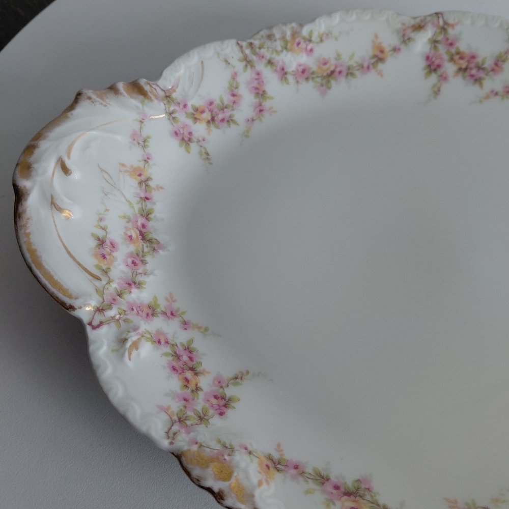 Limoge Teodor Haviland France Oval Serving  Porcelain  Floral Gold Trim Plate - Picture 9 of 16